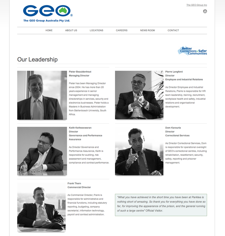 GEO Group Australia Corporate Structure website page