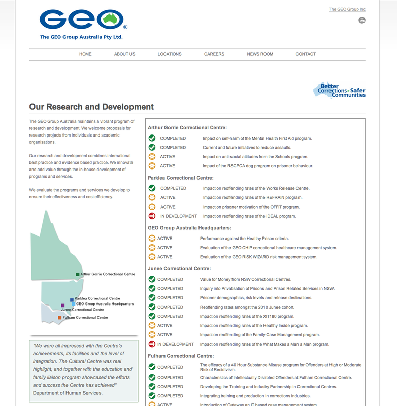 GEO Group Australia research projects website page
