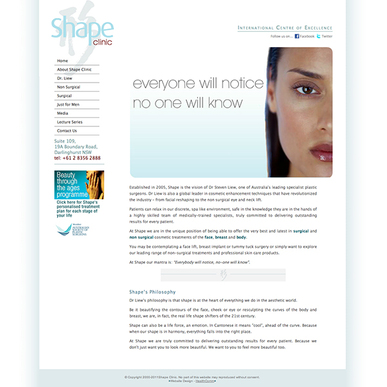 Website design for Shape Clinic cosmetic surgery
